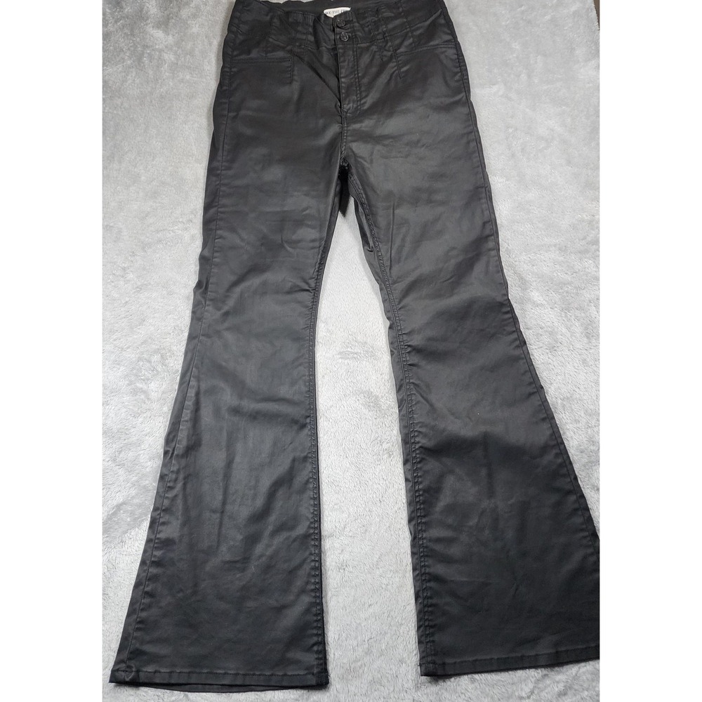 We The Free‎ Pants Womens 32 Black Coated Flare Leg Denim Double Button